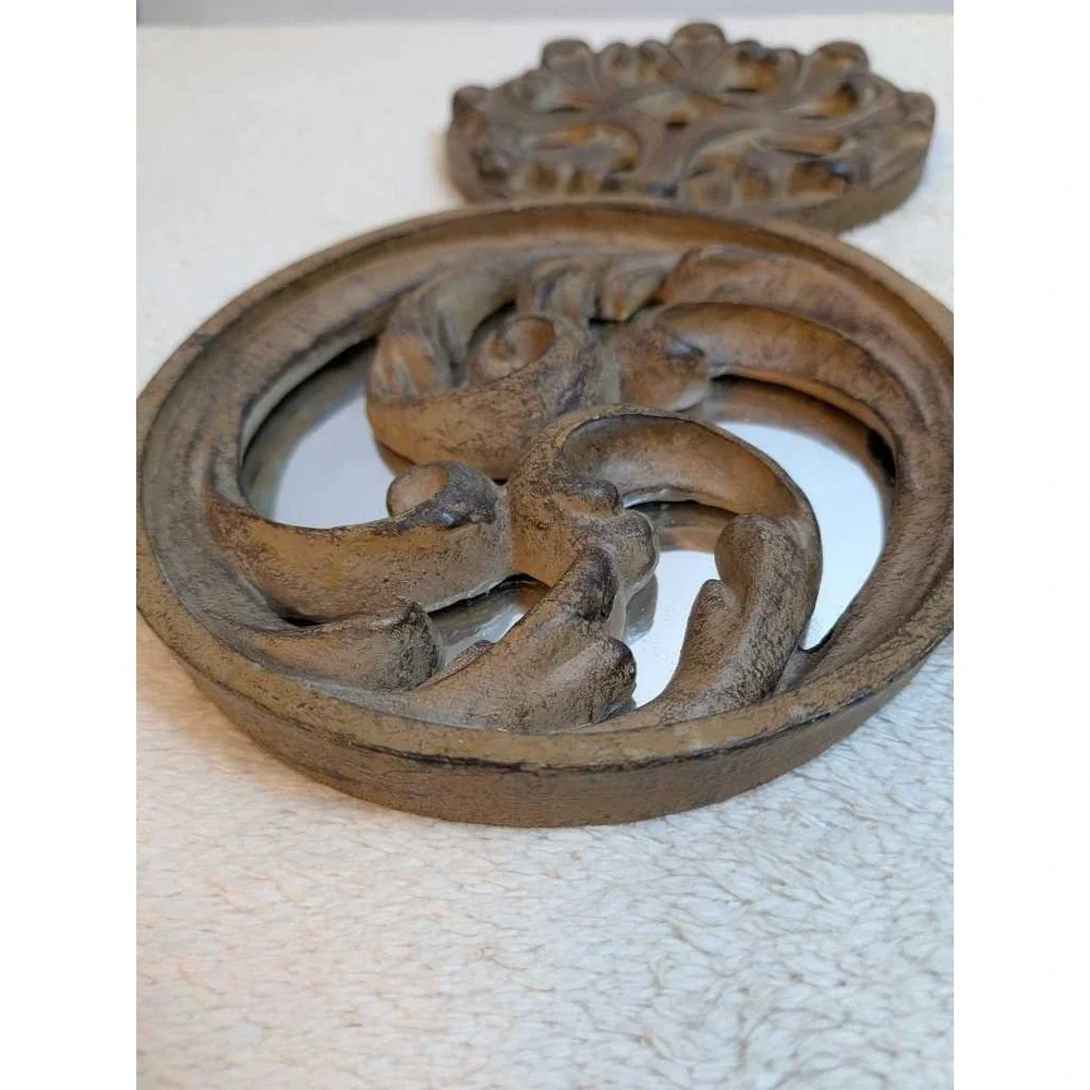 Ornate Decorative Round Mirrors Set of 3 Brown Rustic Vintage Accent